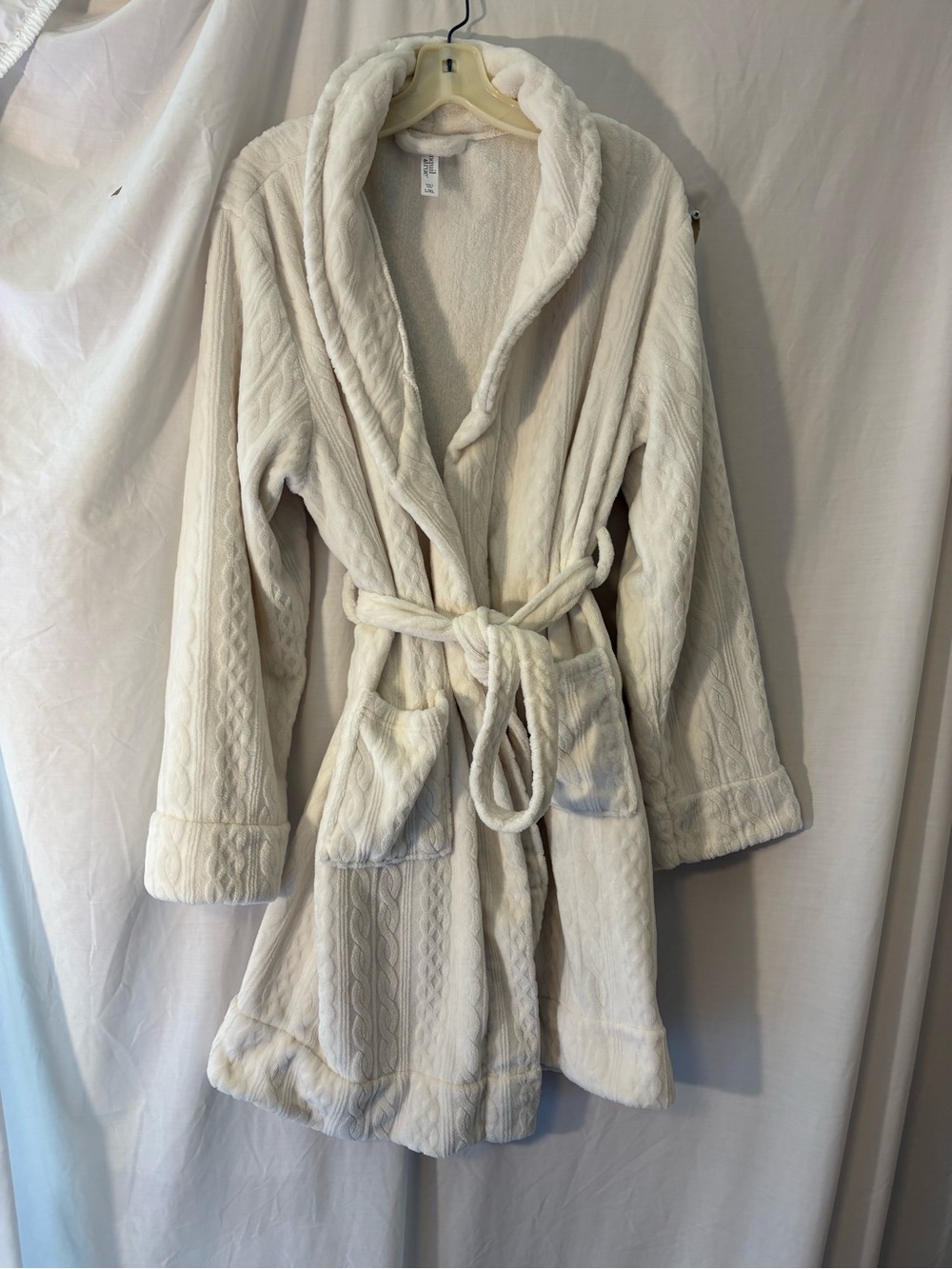 Cozy Cream Teddy Shawl-Collar Jacket with Tie Waist